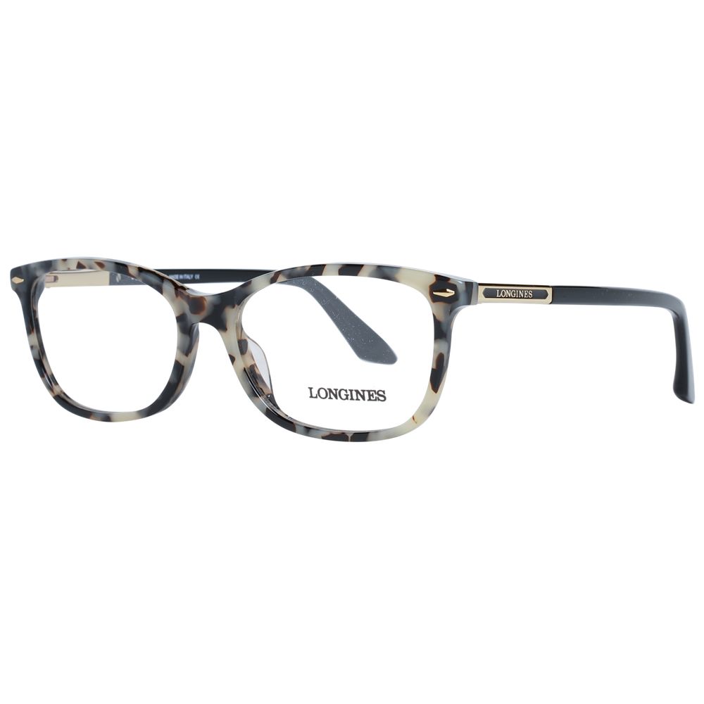 Longines Multicolor Women Glasses Frame in rectangle style with full-rim plastic design, demo lenses, and multicolor frame.