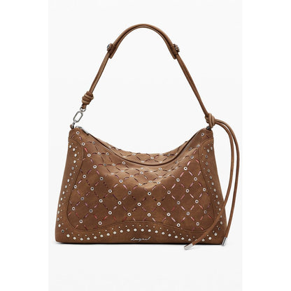 Desigual Brown Polyethylene Women Handbag with adjustable strap and zip closure for secure storage.