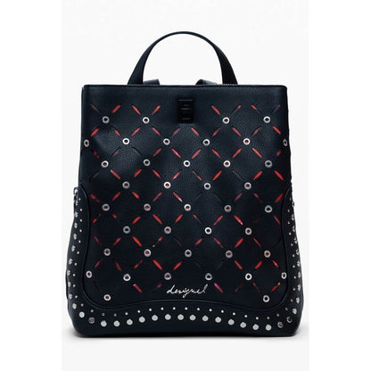 Desigual Black Polyethylene Women Backpack with studded design and adjustable straps