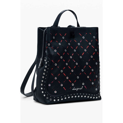 Desigual Black Polyethylene Women Backpack with studded finish and adjustable straps