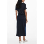 Desigual Blue Cotton Women Skirt with twisted silhouette, side view showcasing contrast details and functional pockets.