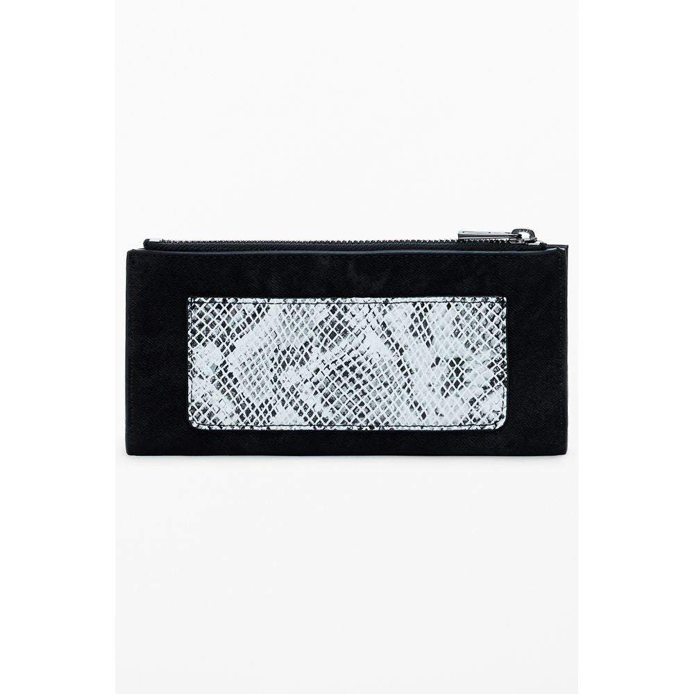 Desigual Black Polyethylene Women Wallet with snake pattern and secure zip closure, perfect for modern trendsetters.