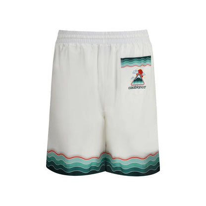 Casablanca White Silk Bermuda Shorts with Japanese-inspired print and elasticated waistband.