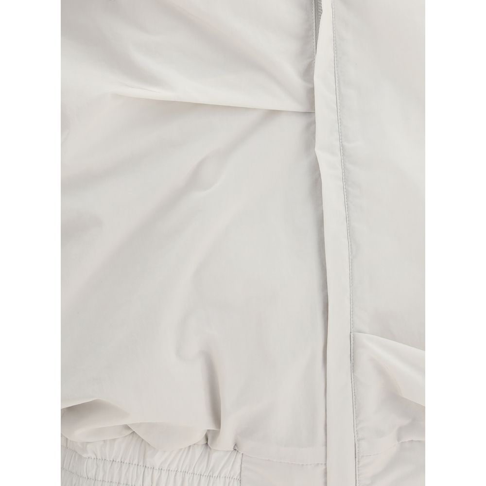 Close-up of ALAINPAUL Gray Polyamide Full-Length Jacket showing soft draping detail and high-quality material.