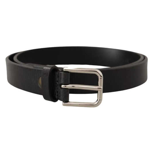 Dolce & Gabbana Calf Leather Silver Tone Black Metal Buckle Belt
