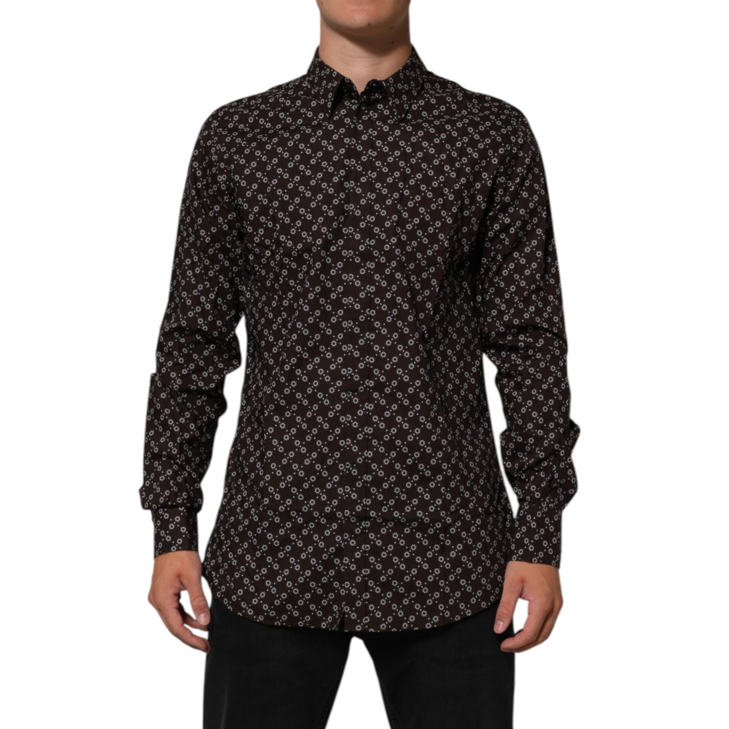 Dolce & Gabbana BrownFloral Collared GOLD Formal Dress Shirt