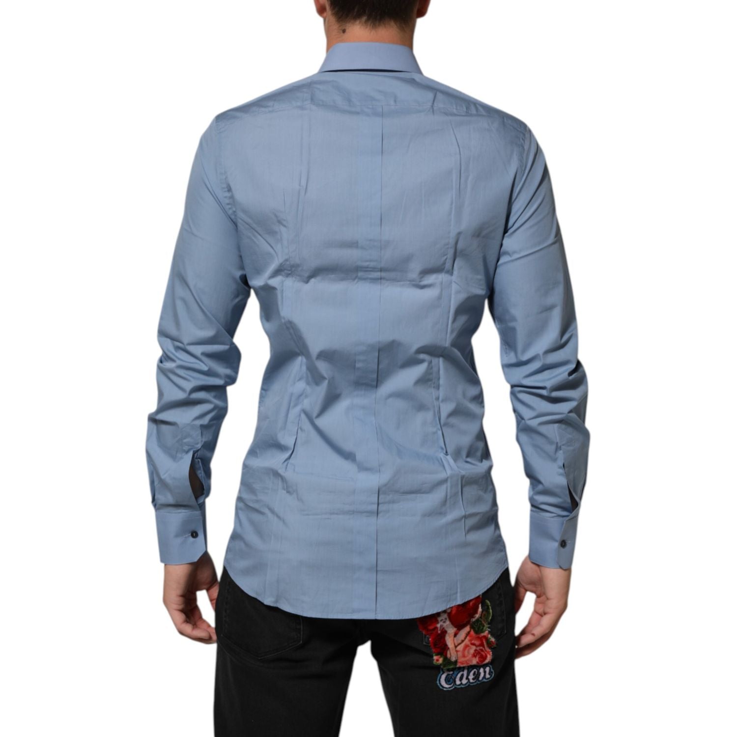 Dolce & Gabbana Blue Cotton Collared GOLD Formal Dress  Shirt