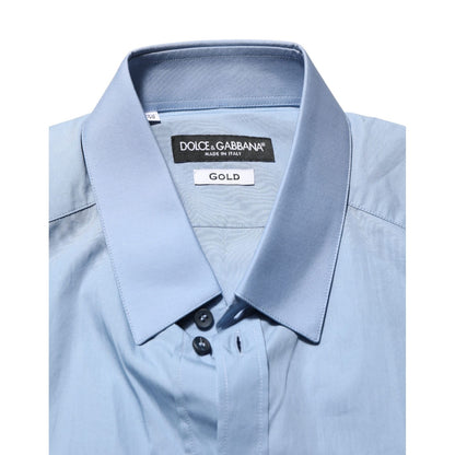 Dolce & Gabbana Blue Cotton Collared GOLD Formal Dress  Shirt