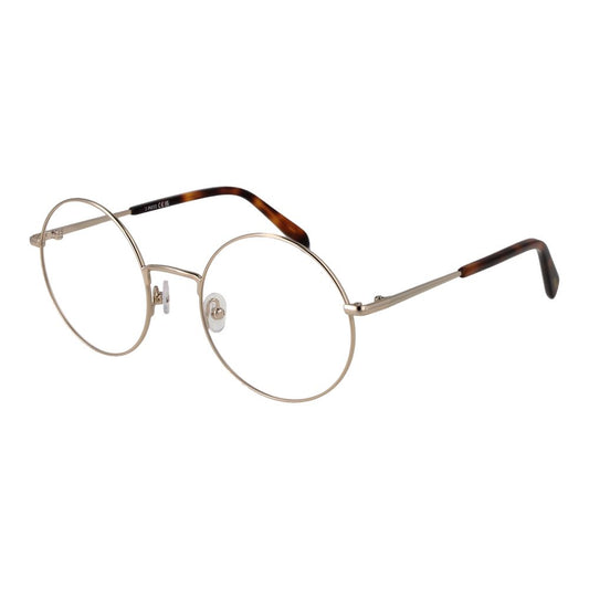 Emilio Pucci Gold Women Glasses Frame with metal full-rim round style, demo plastic lenses, and branded case.