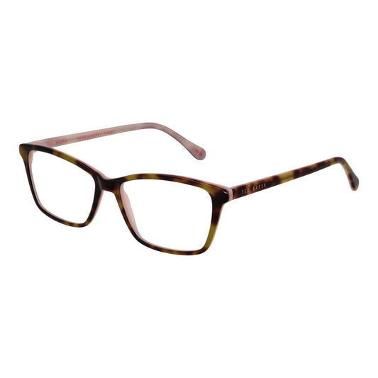 Ted Baker Brown Women Glasses Frame in full-rim acetate, rectangle style with demo lenses, size 53-15-140, brown tortoiseshell design.
