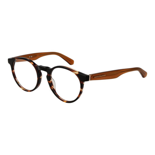 Scotch & Soda Brown Men Glasses Frame with full-rim acetate, size 49-20-140. Ideal brown eyewear for men with demo plastic lenses.