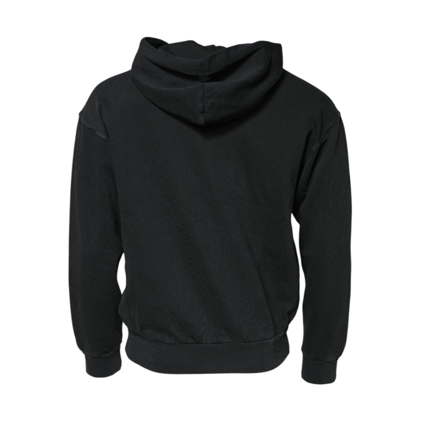 Back view of Dolce & Gabbana Black Logo FullZip Hooded Sweatshirt Sweater, displaying black cotton material and hood design.