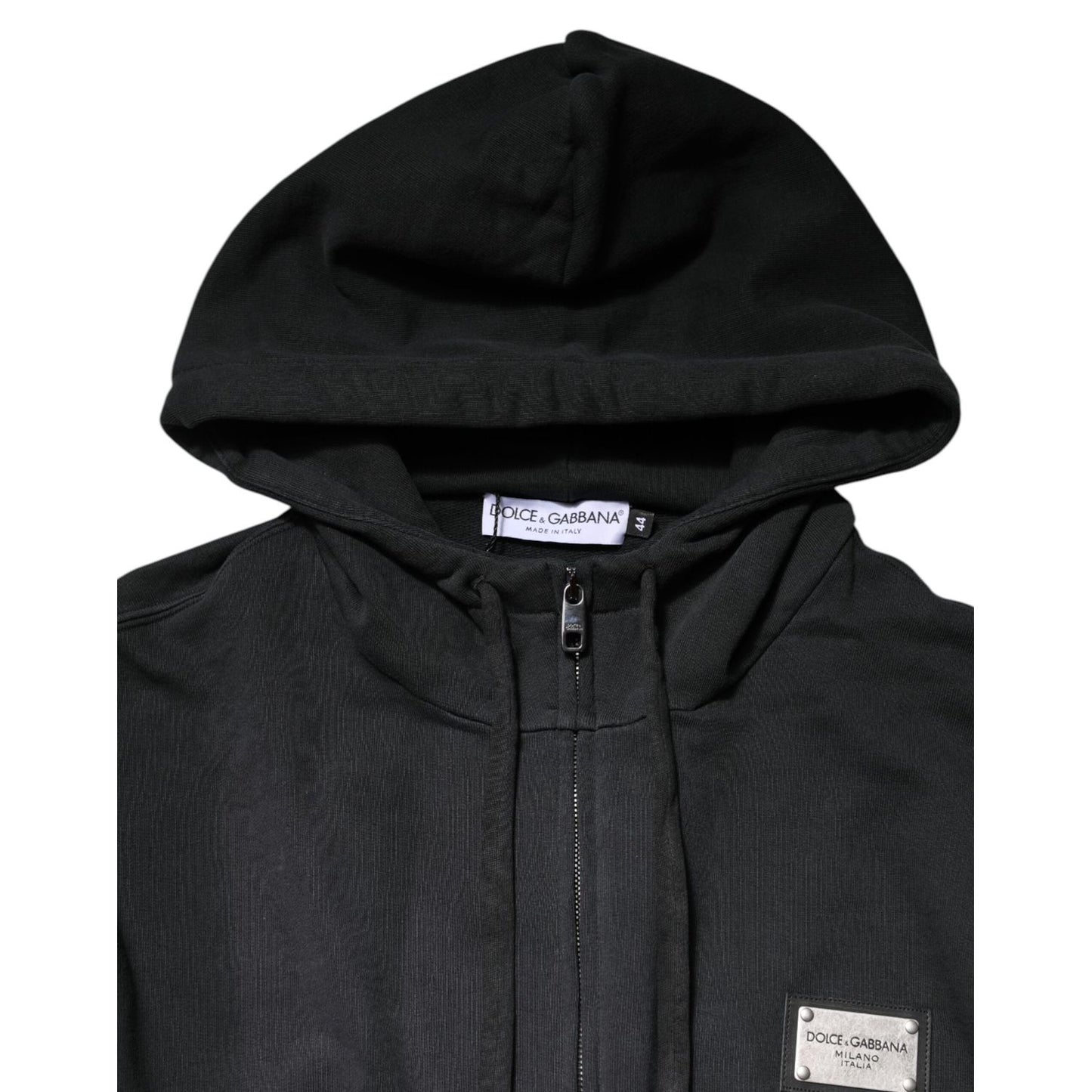 Dolce & Gabbana Black Logo FullZip Hooded Sweatshirt Sweater in premium black cotton with iconic logo and hooded design for casual elegance.