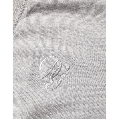 Dolce & Gabbana Gray Wool Knit Logo V-Neck Pullover Sweater