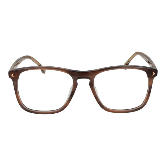 Lozza Brown Men Glasses Frame made of cellulose acetate in full-rim square style, size 54-18-145, with demo plastic lenses.