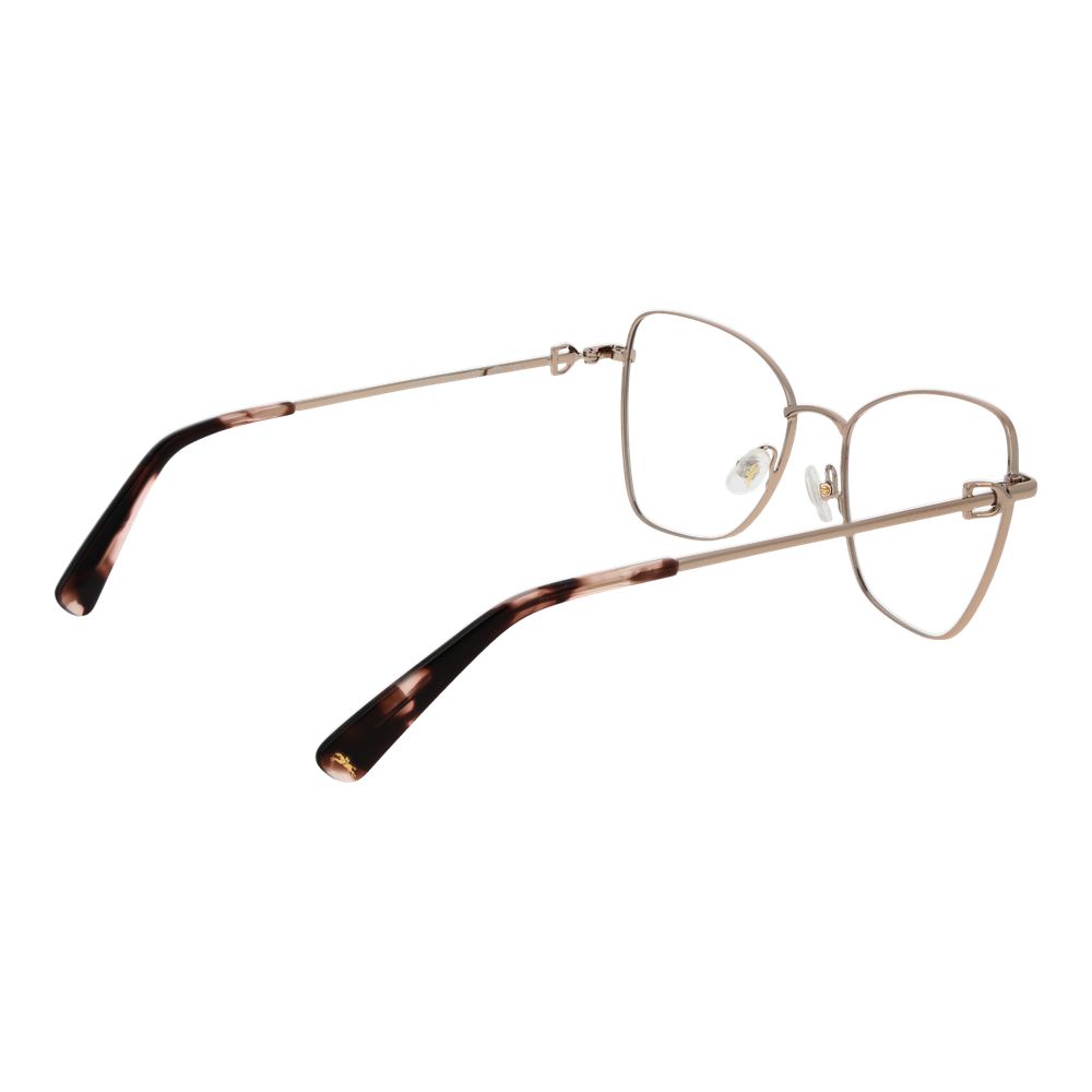 Longchamp Gold Women Glasses Frame in metal full-rim butterfly style with demo plastic lenses.