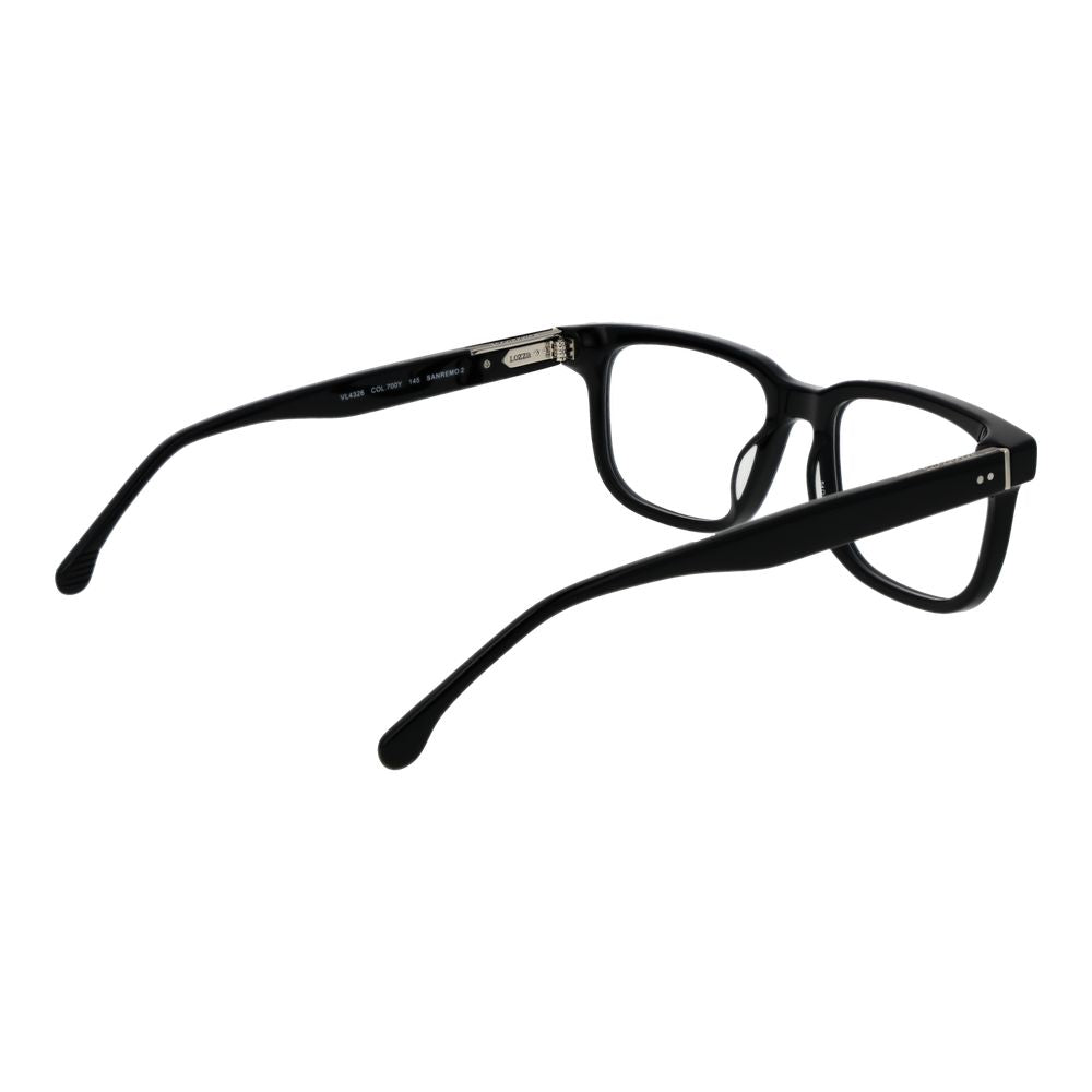 Lozza Black Men Glasses Frame made of cellulose acetate, full-rim rectangle style with demo lenses, size 54-18-145.
