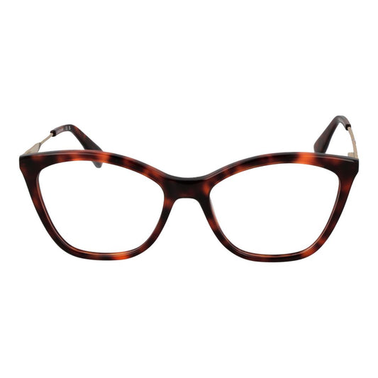 Longchamp Brown Women Glasses Frame, full-rim cat eye style, metal and plastic, spring hinge, 54-17-145 size, demo lenses.
