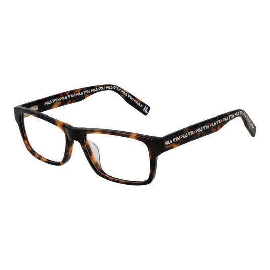 Fila Brown Men Glasses Frame with full-rim cellulose acetate and demo lenses, featuring rectangle style and branded temples.