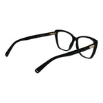 Longchamp Black Women Glasses Frame, acetate cat eye design with full-rim style, demo lenses, spring hinges, and 53-14-140 size.