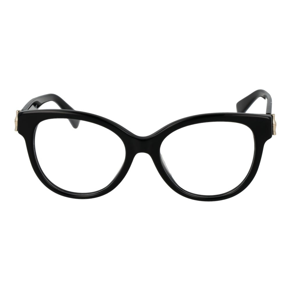 Longchamp Black Women Glasses Frame in acetate with full-rim butterfly style featuring demo lenses.