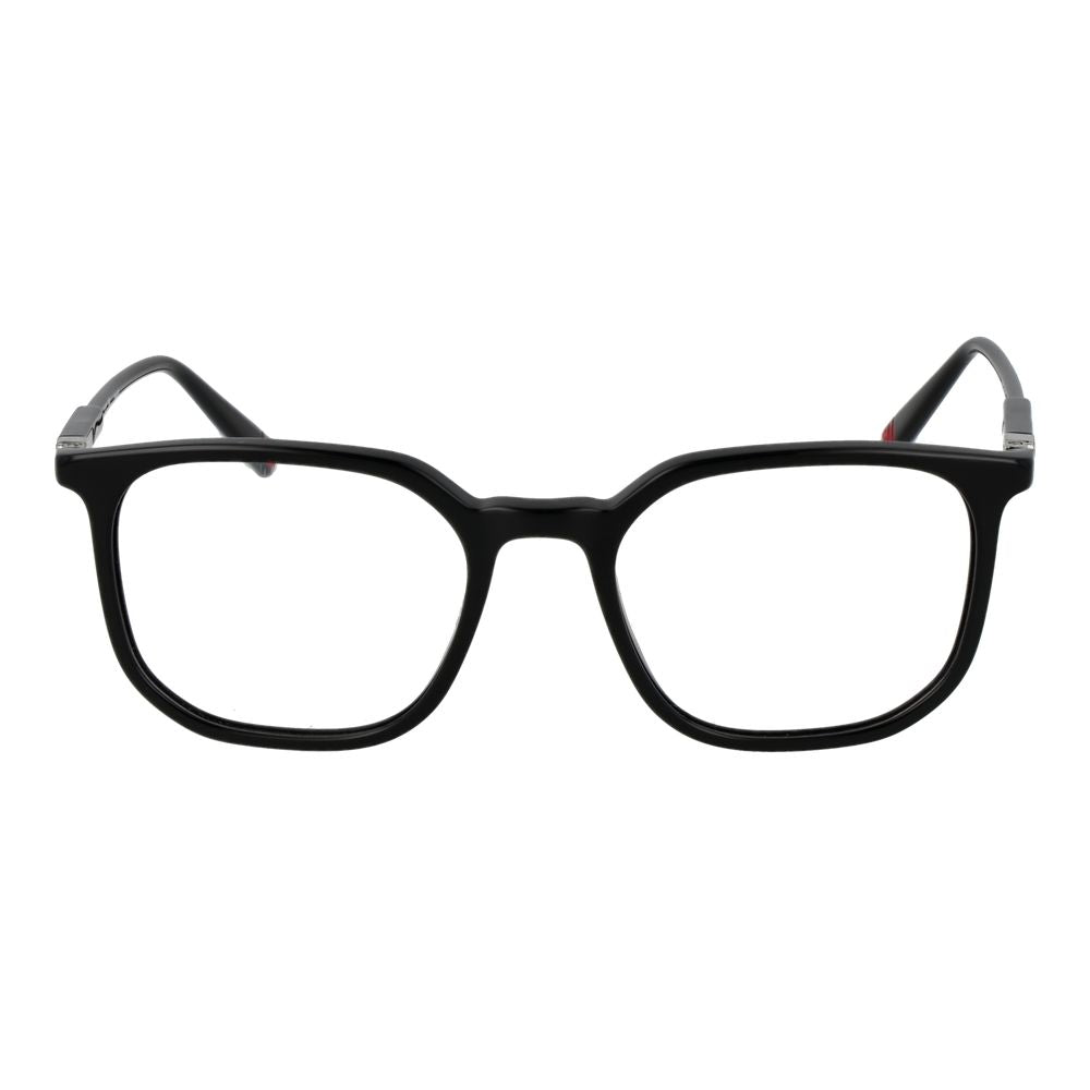 Fila Black Unisex Glasses Frame in full-rim square style with plastic material and spring hinge, includes branded case, size 49-18-135.