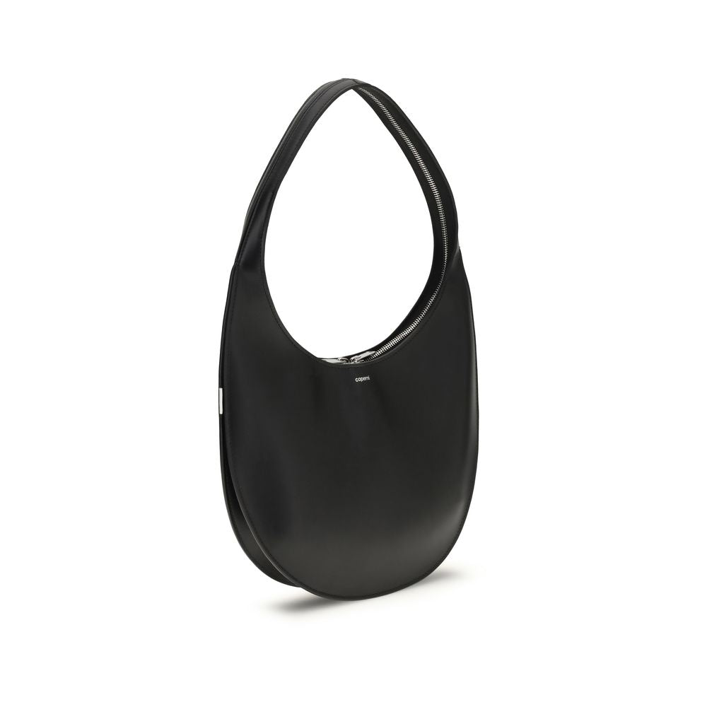 Coperni Black Calf Leather Bos Taurus Shoulder Bag with zipper closure and logo on front, AW25 season, sophisticated and compact design