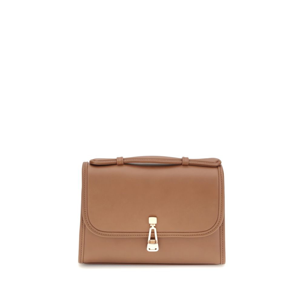Gabriela Hearst Brown Leather Shoulder Bag with top handle and crossbody strap, featuring practical pockets and a stylish design.