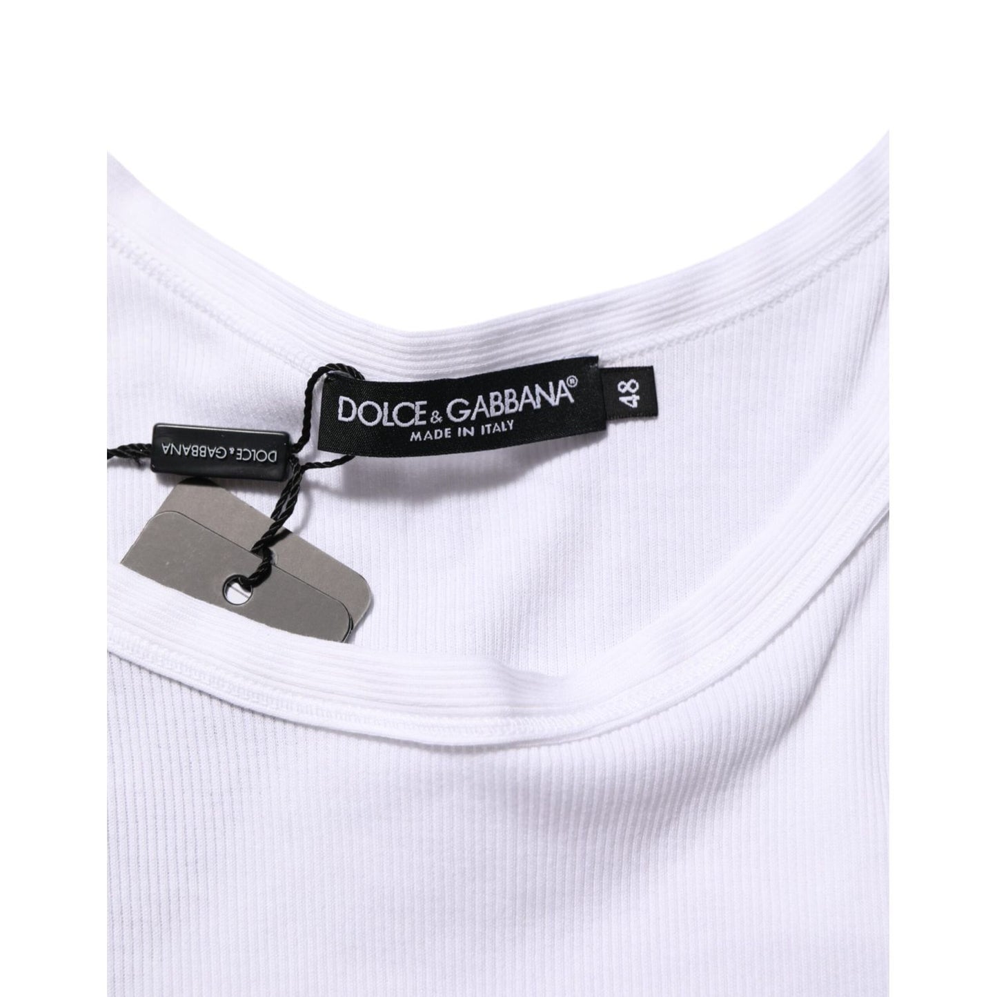 Dolce & Gabbana White Sleeveless Round Neck Tank Top T-shirt showcasing label and neckline detail.
