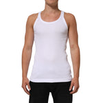 Dolce & Gabbana White Sleeveless Round Neck Tank Top T-shirt made of 100% cotton with logo details, featuring comfort and style.