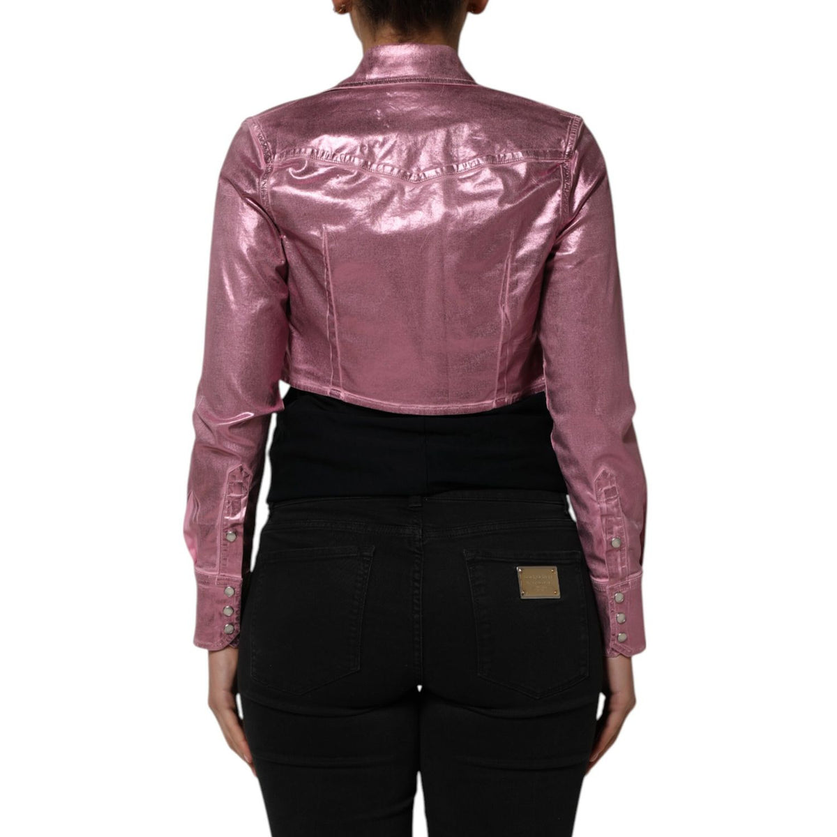 Dolce & Gabbana Pink Cotton Stretch Collared Cropped Jacket