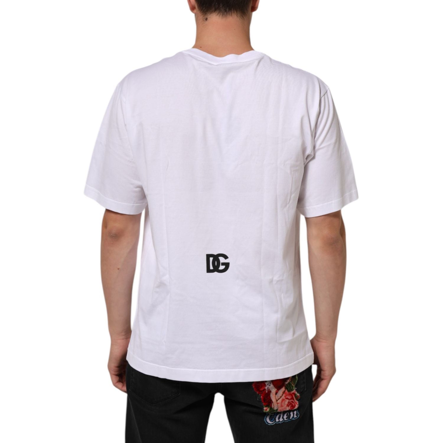 Dolce & Gabbana White Logo Print Cotton Crew Neck Men T-shirt