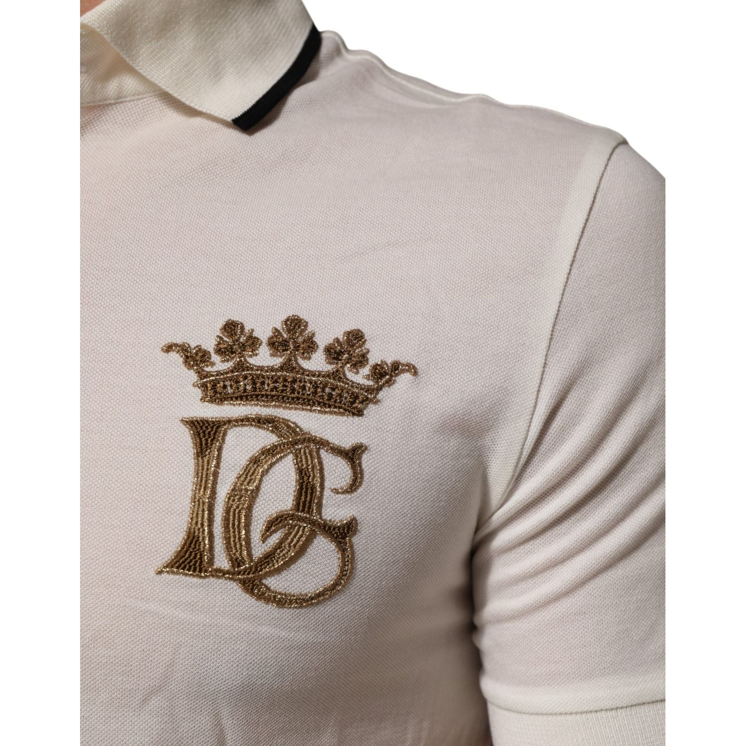 Dolce & Gabbana White Logo Embroidery Cotton Polo T-shirt