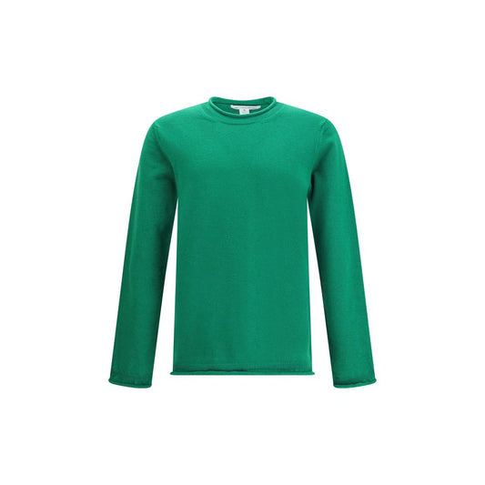 Comme Des Garçons Green Wool Sweatshirt with long sleeves and round neckline, ribbed knit texture for a refined look, made in Japan.