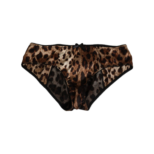 Dolce & Gabbana Brown Leopard Silk Mid Waist Panty Underwear with signature print, designed for a flattering fit and everyday comfort.