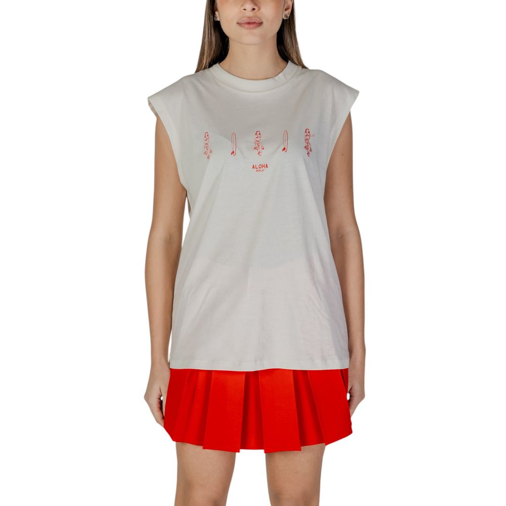 Replay Cream Cotton Tank Tops