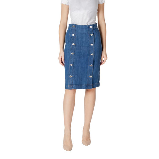 ICHI Blue Cotton Long Skirt 1728,71956299936,Blue,Clothing,ICHI,IT44|L,Long - Skirts - Clothing,New with tags,Skirts - Clothing,Women