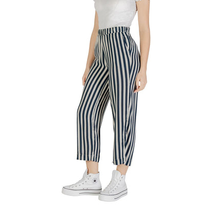 ICHI Blue Viscose Cropped Pants