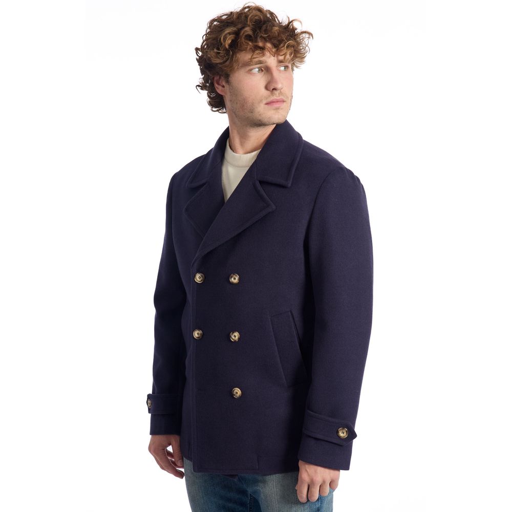 Roberto Pepe Luxury Blue Wool Men's Short Coat