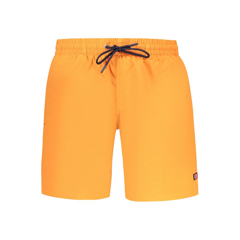 Norway 1963 Orange Polyamide Swimwear, swim boxer, elastic waistband, laces, two pockets, back pocket, logo application