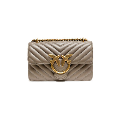 PINKO Grey Leather Love One Mini Shoulder Bag