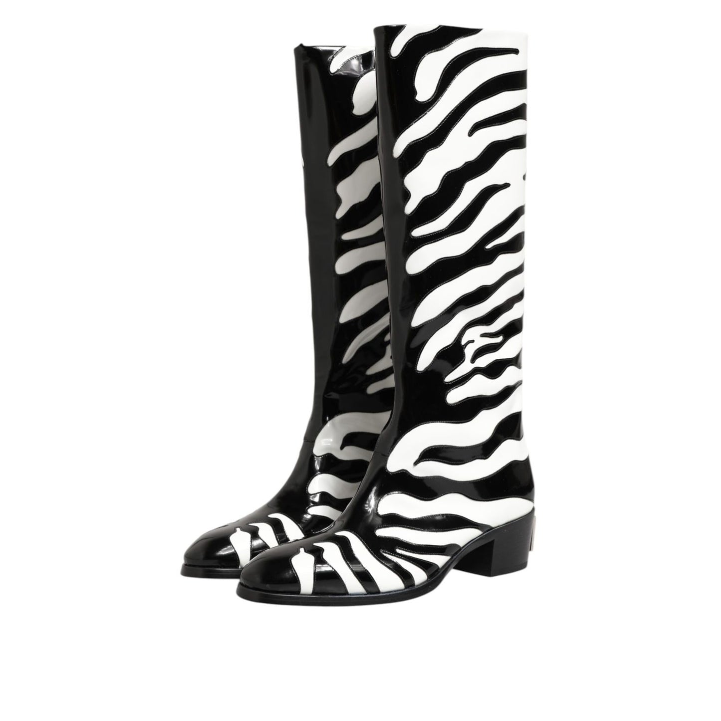 Dolce & Gabbana Black White Zebra Over The Calf Boots Shoes