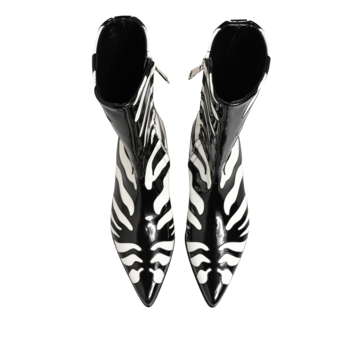 Dolce & Gabbana Black White Zebra Leather Mid Calf Boots Shoes