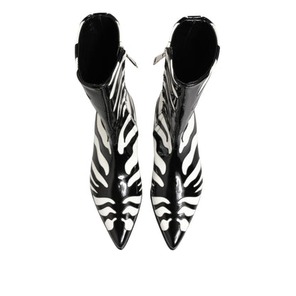 Dolce & Gabbana Black White Zebra Leather Mid Calf Boots Shoes