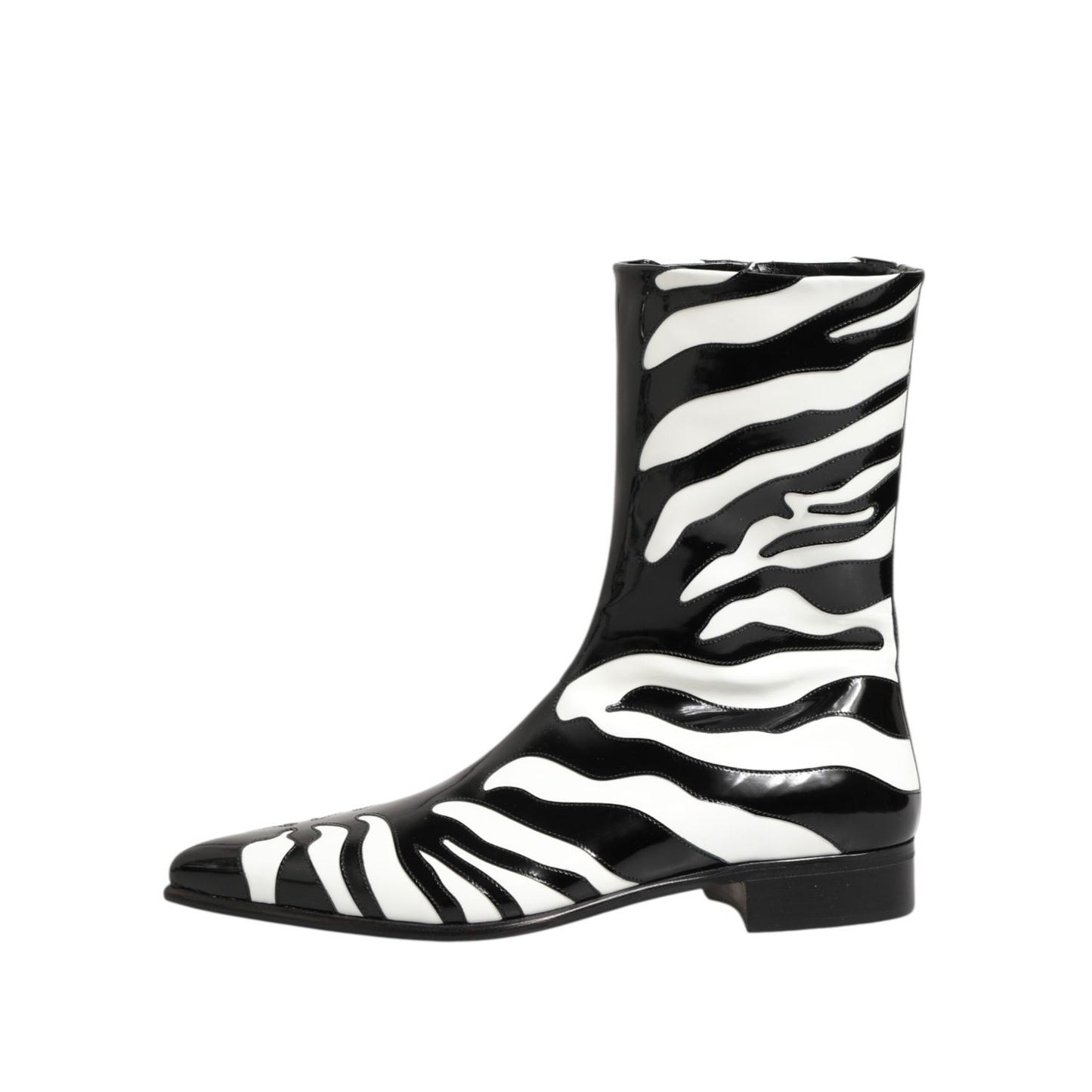 Dolce & Gabbana Black White Zebra Leather Mid Calf Boots Shoes