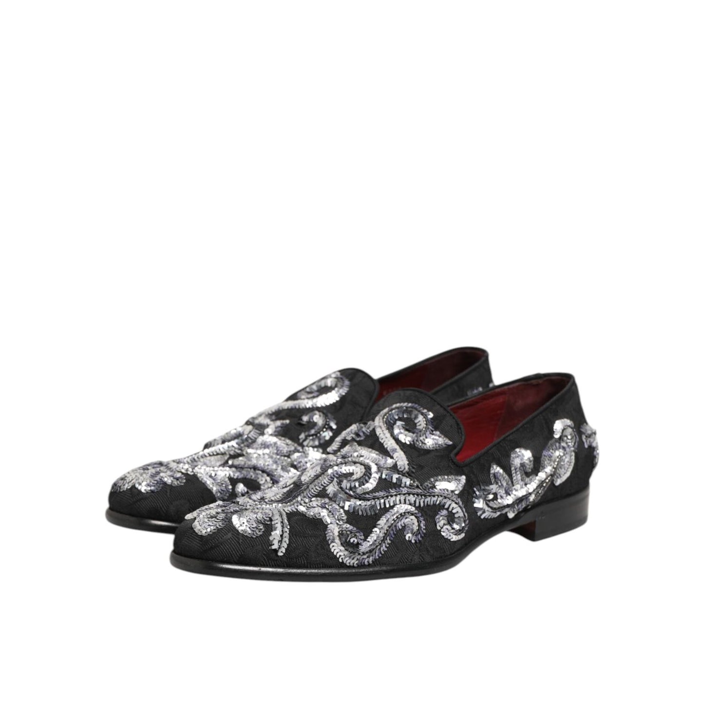 Dolce & Gabbana Black Silver Sequined Loafers Men Dress Shoes