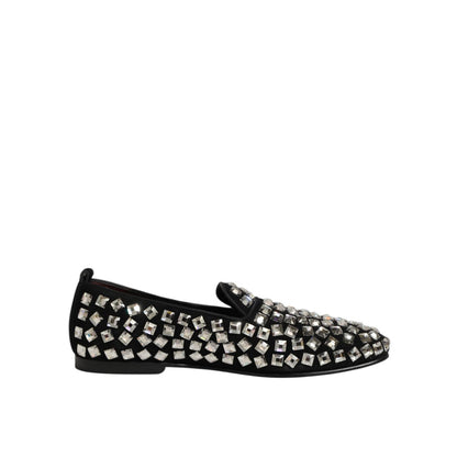 Dolce & Gabbana Black Suede Crystals Loafers Men Dress Shoes