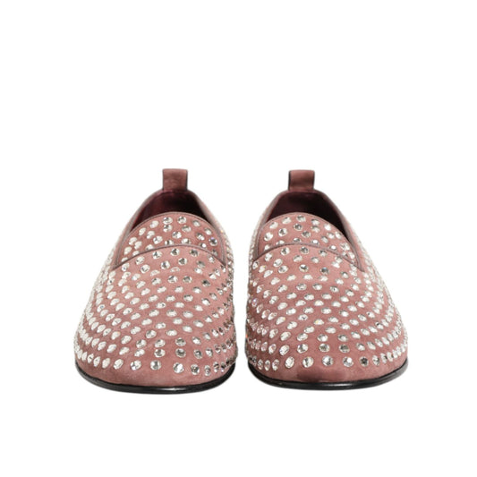 Dolce & Gabbana Pink Suede Crystals Loafers Men Dress Shoes
