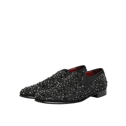 Dolce & Gabbana Black Suede Crystal Embellished Loafer Shoes