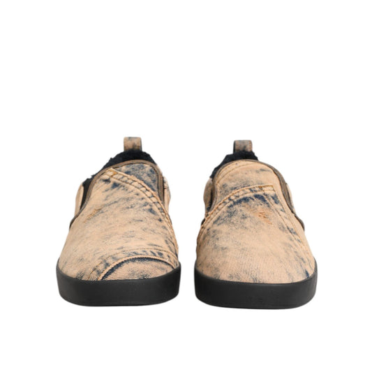 Dolce & Gabbana Beige Cotton Low Top Slip On Sneakers Shoes